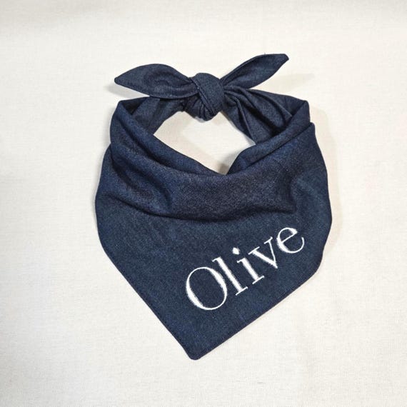 Personalized Denim Dog Bandana | Embroidered Pet Name Bandana