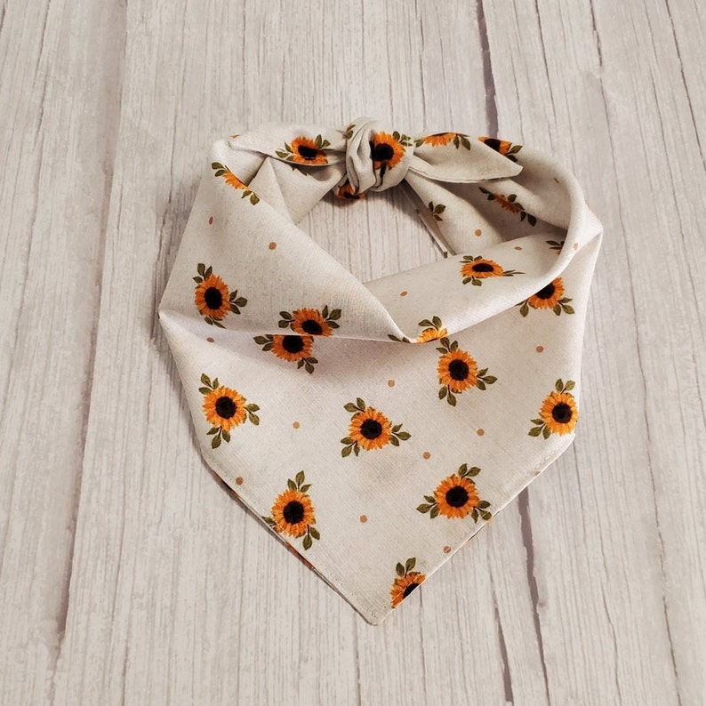 Cream Sunflower Dog Bandana/ Tie On Dog Bandana image 1