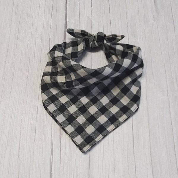 Brushed Check Dog Bandana/Tie On Dog Bandana/Black & White Check