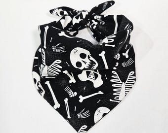 Skeleton Dog Bandana | Black Halloween Tie-On Pet Bandana