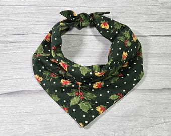 Christmas Holly Bell Dog Bandana