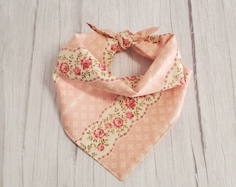 Pink Floral Dog Bandana | Vintage Rose Print | Tie-On Style