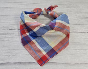 Red and Blue Plaid Dog Bandana