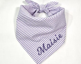 Lavender Seersucker Dog Bandana | Personalized Embroidered Name or Plain | Tie-On Puppy Bandana