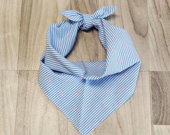 Blue Stripe Pink Dot Dog Bandana
