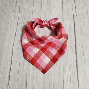 Pink Plaid Tie On Dog Bandana