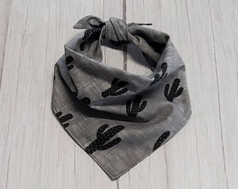 Black Grey Cactus Dog Bandana / Tie on dog bandana