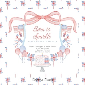 4. Juli Geburtstag Aquarell Clipart, rote Schleife, blauer Kamm, Vaterländische Baby Geburtstag Clipart Pack, Unabhängigkeitstag, Rot Weiß Blau Party
