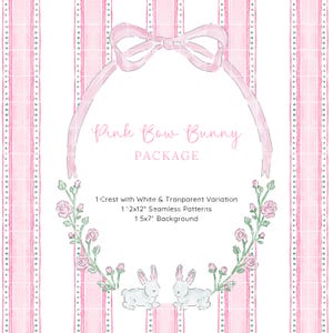 Clipart cadre ovale noeud rose, écusson lapin et roses, cadre aquarelle, lapin de Pâques, clipart baby shower, écusson aquarelle chambre de bébé
