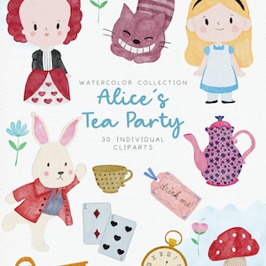 Alice in Wonderland Watercolor Clipart | Tea Party Clipart | Fairytale Illustrations | Wonderland Clipart | Mad Hatter | Fantasy clipart