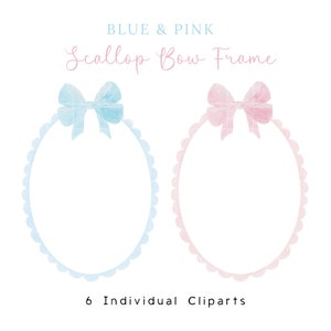 Rosa und blaue Schleife Jakobsmuschel Rahmen, Aquarell rosa Schleife, Aquarell Jakobsmuschel Rahmen, Babyparty Clipart-Set, ovale Jakobsmuschel Aquarell Rahmen PNG