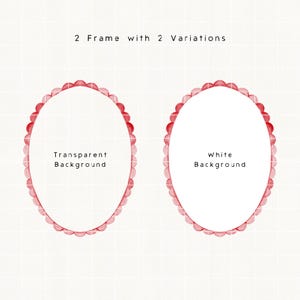 May include: Two oval frames with scalloped edges in a watercolour style. One frame has a transparent background, and the other has a white background. The text above reads "2 Frame with 2 Variations".
