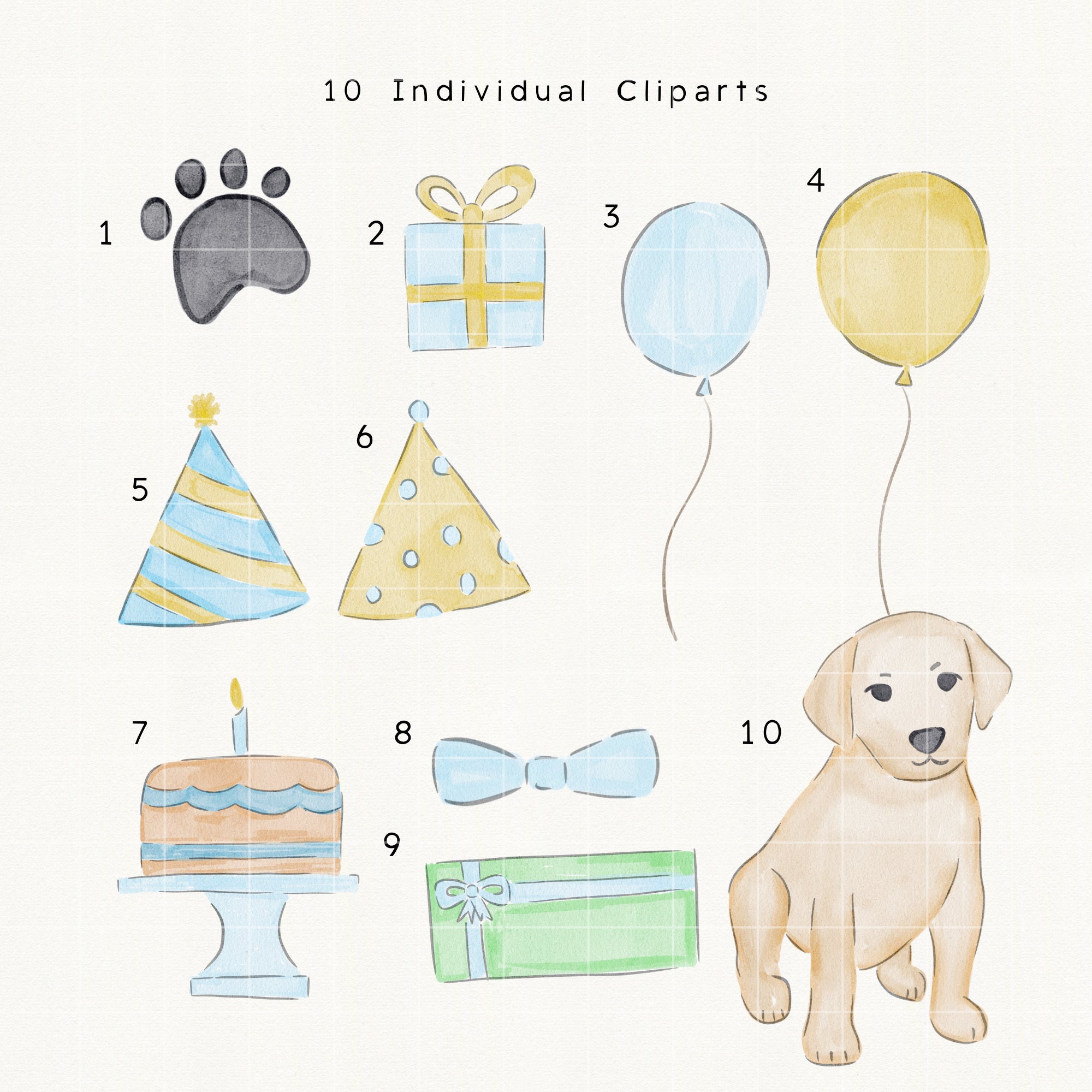 Puppy Birthday Watercolor Clipart, Boy Puppy Party Clipart Bundle ...