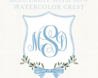 Stemma fiocco blu preppy con foglie verdi, Clipart stemma blu acquerello, Stemma acquerello con nastro, Clip art nastro azzurro, Nastro PNG