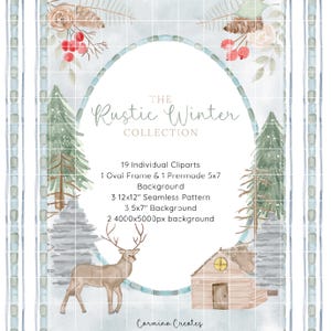 Aquarel winter bos clipartbundel, rustieke winterhut clipart, bos illustratie, kerst decor clipart, besneeuwd bos