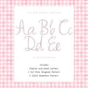 Letras aquarela rosa PNG, clipart do alfabeto rosa bebê, fundo guingão rosa, letras de caligrafia em aquarela, letra do alfabeto desenhada à mão