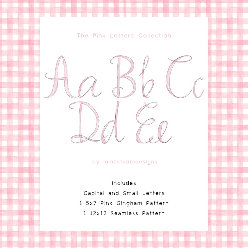 Pink Watercolor Letters PNG, Baby Pink Alphabet Clipart, Pink Gingham ...