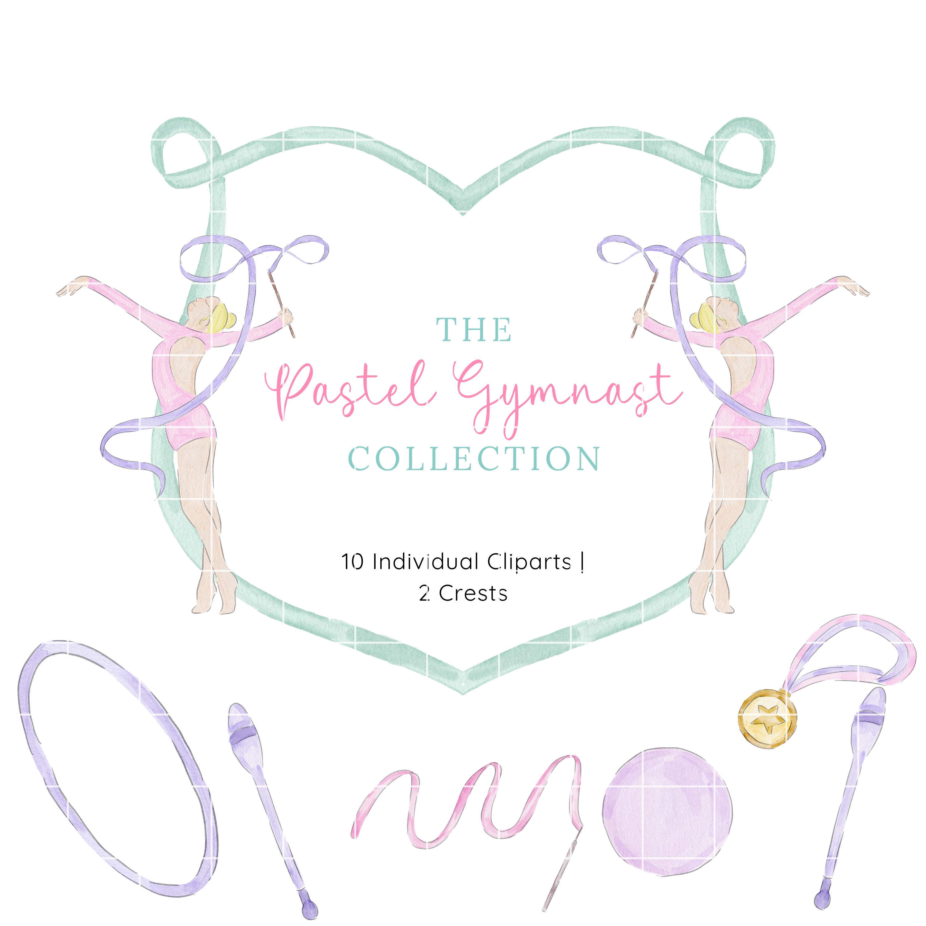 Watercolor Gymnast Clipart, Pastel Rhythmic Gymnastics Clipart Bundle, Watercolor Crest, Kids Sports Clipart, Acrobatics Illustrations