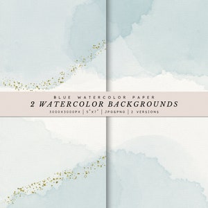 Light Blue Watercolor Background | Blue Watercolor Digital Paper | Blue with Gold Watercolor Textures | Watercolor Splash | Sky Watercolor