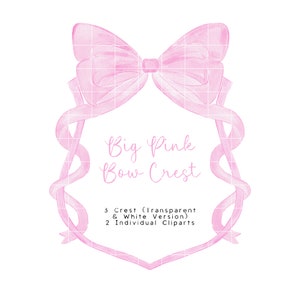 Écusson aquarelle rose gros noeud, aquarelle ruban Clipart, clipart ruban rose, écusson de baby shower fille, monogramme rose cadre Illustration