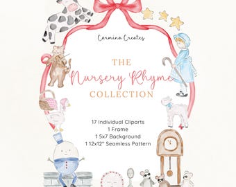 Watercolor Nursery Rhyme Clipart, Mary had a little lamb, Humpty Dumpty, 3 Blind Mouse, Mother Goose, Nursery Rhyme Collection, Kids Clipart