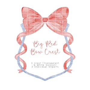 Große rote Schleife Crest, Aquarell Blau Crest, Aquarell Band PNG, Monogramm Crest Clipart, Mädchen-Baby-Dusche-Rahmen, Band Illustration