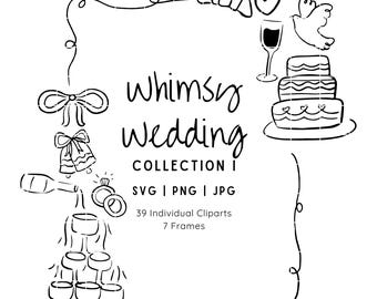 Whimsical Wedding SVG Clipart, Quirky Wedding Illustrations, Squiggle Frames, SVG and PNG Files, Commercial Use, Borders, Doodles Bundle