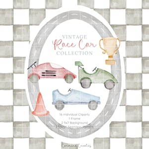 Aquarel raceauto clipart, vintage racers clipart bundel, retro raceauto's png, auto's aquarel illustratie, racer nummers illustraties