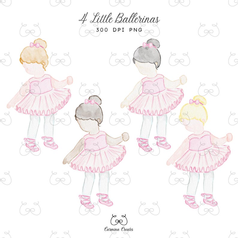 Baby Ballerina Watercolor Clipart, Pink Ballet Dancer Girl Clipart With ...
