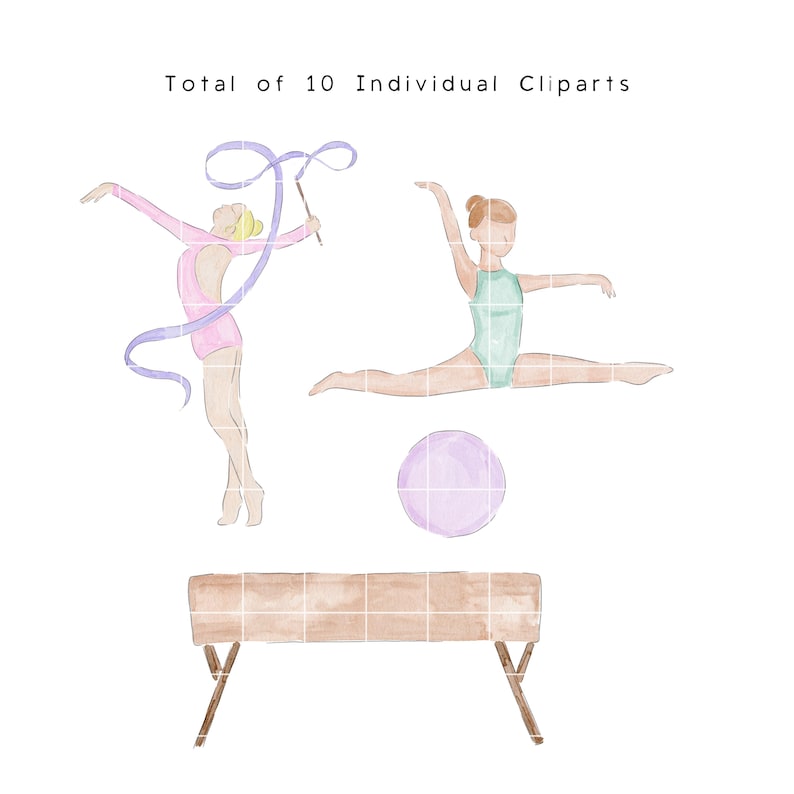 Watercolor Gymnast Clipart, Pastel Rhythmic Gymnastics Clipart Bundle ...