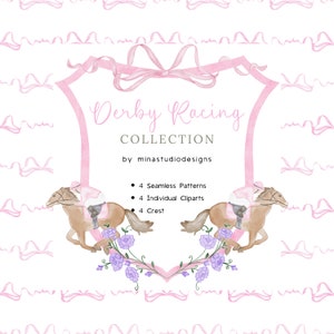 Rosa Derby Aquarell Wappen, Derby Racing rosa Wappen, Kentucky Derby Clipart Bündel, Aquarell Illustration, Babypartywappen, Muster