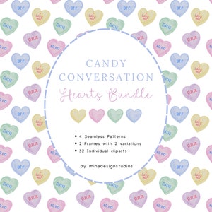 Clipart de corações de doces em aquarela, doces de coração para o dia dos namorados, ilustração de corações de conversação em pastel, clipart de pílulas do amor, padrões de dia dos namorados