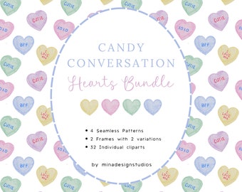Watercolor Candy Hearts Clipart, Valentines Day Heart Candy, Pastel Conversation Hearts Illustration, Love Pills Clipart, Valentine Patterns