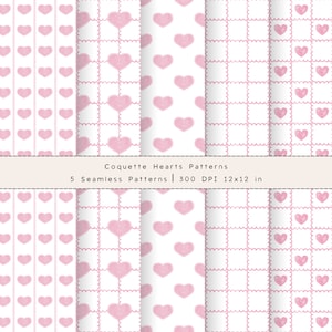Kokette Nahtloses Muster, Valentinstag-Digital-Papierpackung, Kokette Herzen-Wiederholungsmuster, rosa Herzen Aquarell, Adrettes Herzmuster