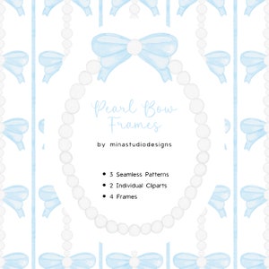 Noeud bleu perle cadre, cadre perle aquarelle, ruban bleu Clipart, clipart aquarelle, clipart garçon baby shower, paquet de papier numérique