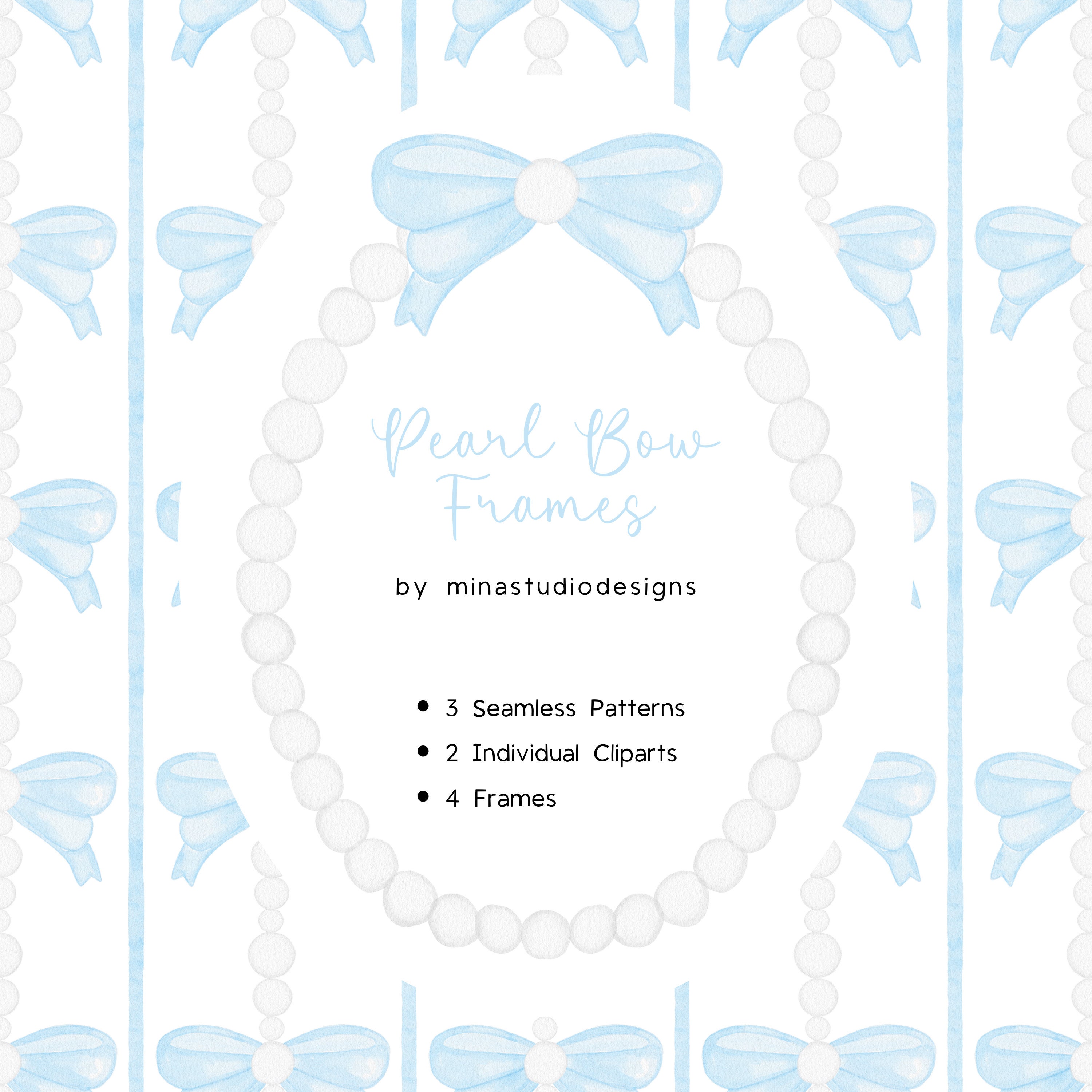 Cornice perla con fiocco blu, cornice perla acquerello, clipart nastro blu, clip art acquerello, clipart per baby shower ragazzo, pacchetto di carta digitale