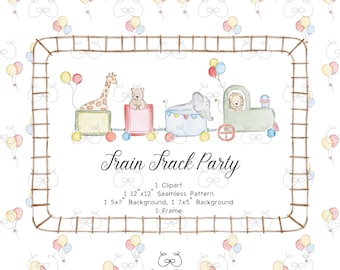 Zoo Animal Train Watercolor Clipart Bundle (Digital Download)