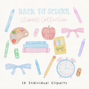 Back to School Watercolor Clipart Bundle, School Essentials Clip Art, School Supplies Pastel Clipart, Teacher Watercolour Clipart set