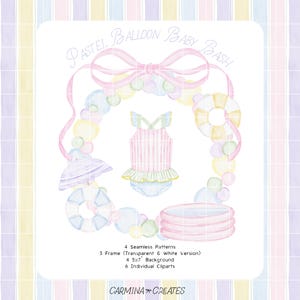 Clipart aquarelle ballons pastel, pack de clipart aquarelle anniversaire bébé fille, baby Splash Bash Party, écusson piscine été preppy