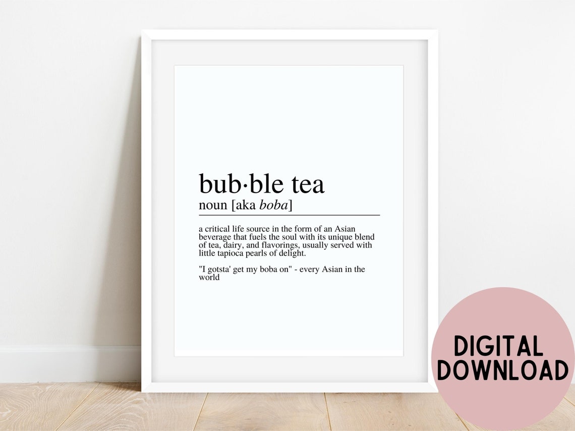 Bubble Tea Definition Digital Print Boba Art Boba Wall Art Etsy
