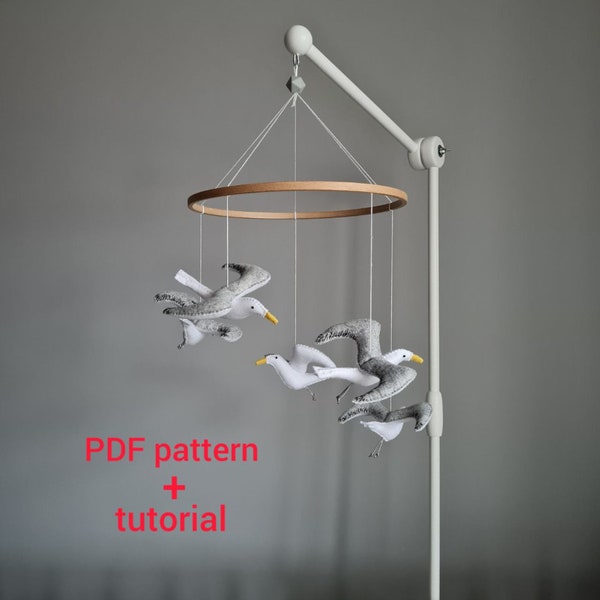PDF pattern seagull baby mobile, Tutorial sewing, Do it yourself