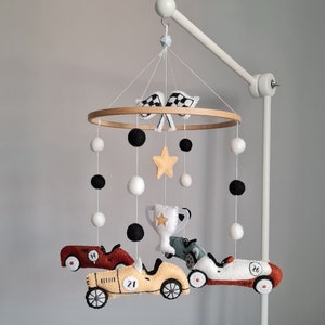 Racing cars baby mobile, Retro car nursery decor, Baby boy shower gift, Felt hanging mobile handmade