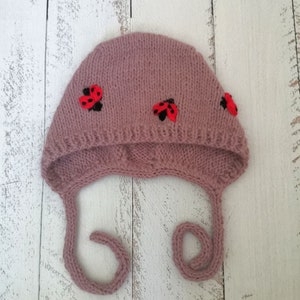 Hand Knitted Baby Bonnet  - Knit Baby - Newborn Baby Gift Boy - bonnet embroidery - bonnet ladybug