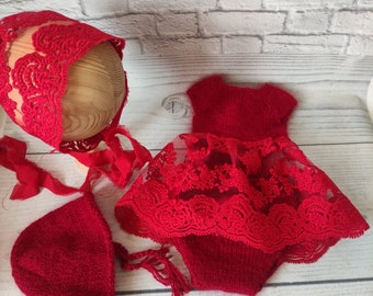 Handgebreide romper van angorakant, set voor baby's