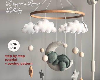 Patrón PDF Móvil Dreamy Dragon Moon, Tutorial de costura, Hazlo tú mismo