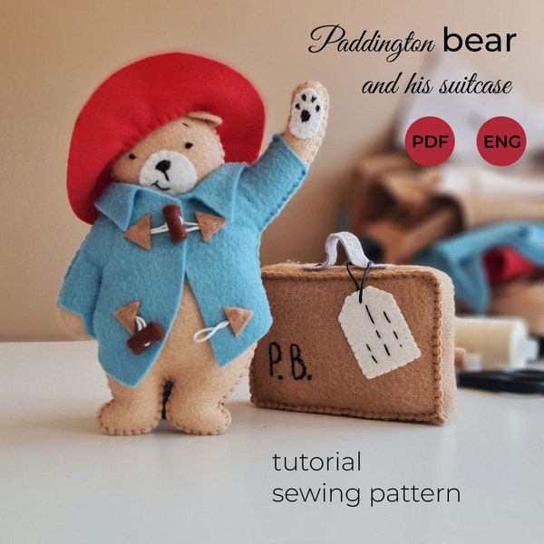 Felt Paddington Bear toy PDF PATTERN download, sewing tutorial, DIY craft