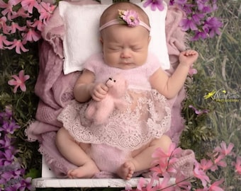 Handgebreide babyromper van angorakant, outfit voor pasgeborenen