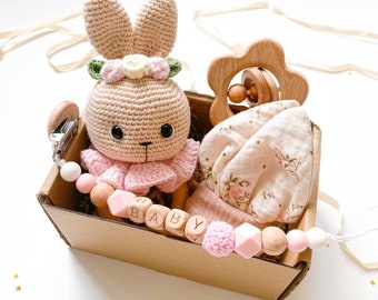 Baby Girl Greeting Box , personal rattle, baby box, basket for mom, baby shower gift