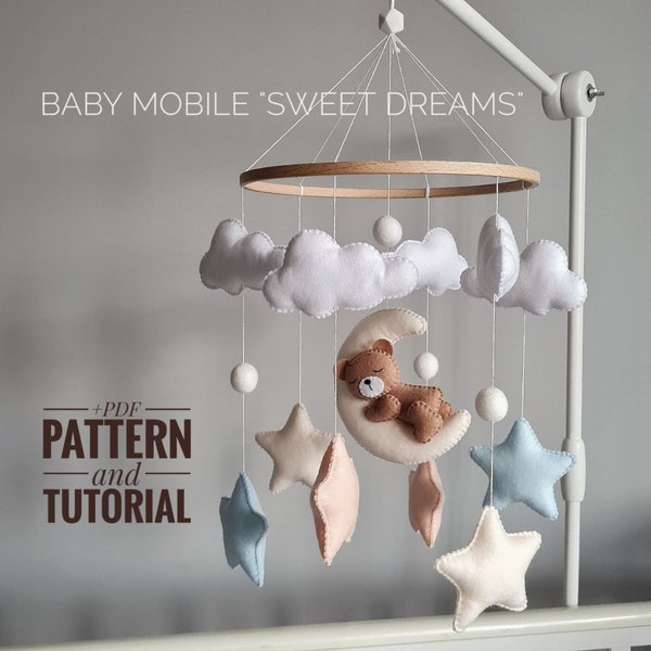 PDF pattern bear baby mobile, Tutorial sewing, Do it youself