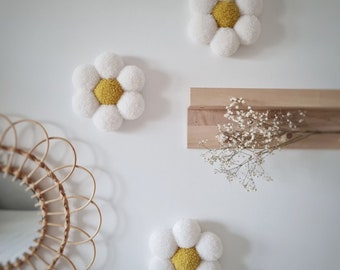 Pom Pom Daisy Wall Decor, Boho Flower, Nursery Shelf Decor